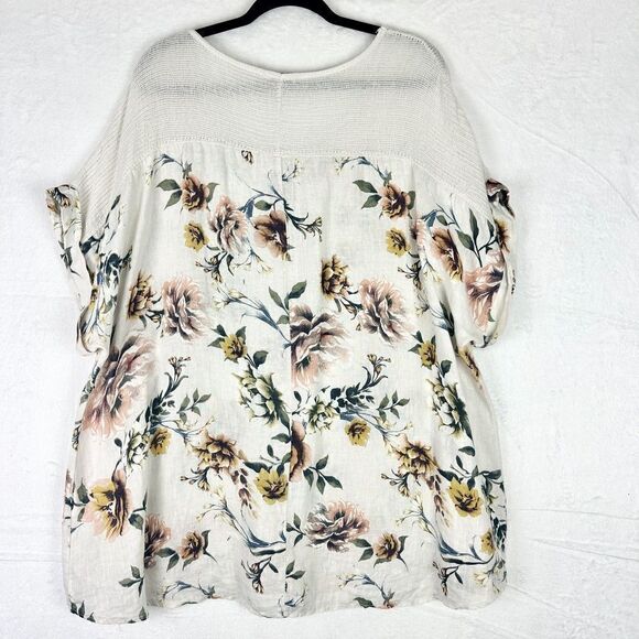 Lungo L'arno Linen Floral Crochet Top Size 3X Short Sleeve Cream - Picture 2 of 7